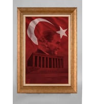 Altın Varaklı Paspartulu Çerçeveli Atatürk Tablo nt1307