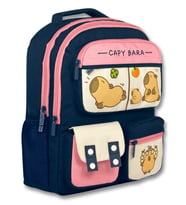 Capybara (Lacivert - Pembe) Kız Çocuk Çok Cepli İlkokul Okul Sırt Çantası - 6212