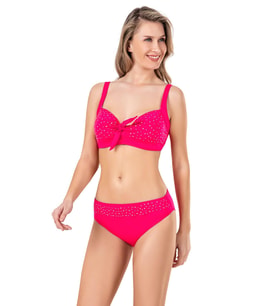 Endeep Kadın Fiyonk ve Taş Detaylı Büyük Beden Pembe Bikini Takımı