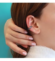 Rose Gold Kaplama Renkli Zirkon Taşlı Yuvarlak Gümüş Kıkırdak Küpe