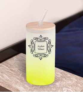 BK Gift İsimli Mavi Renk Pipetli Buzlu Cam Bardak 600ml - 1, Arkadaşa Hediye, Doğum Günü Hediyesi