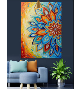 Çiçekli mandala soyut sanat Dekoratif Kanvas - Mdf Ahşap Tablo