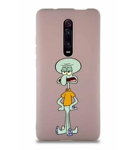 Xiaomi Mi 9T Pro Soft Premier Kapak Squidward Dokunaç Tasarımlı Silikon Kılıf - Pudra (Şeffaf)