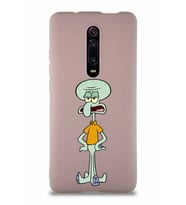 Xiaomi Mi 9T Pro Soft Premier Kapak Squidward Dokunaç Tasarımlı Silikon Kılıf - Pudra (Şeffaf)