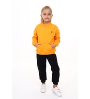 Toontoy Kız Çocuk Yarım Balıkçı Yaka Göğsü Nakışlı Eşofman Takım (Hardal)