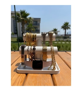 2 Katlı Takı Organizer Düzenleyici Beyaz T Stand Bileklik & Saat Standı