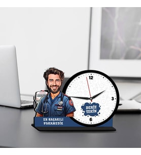 Erkek Paramedike Hediye Karikatürlü MDF Masa Saati