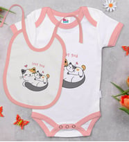 BK Kids Love You Tasarımlı Pembe Bebek Body Zıbın ve Mama Önlüğü Hediye Seti-1