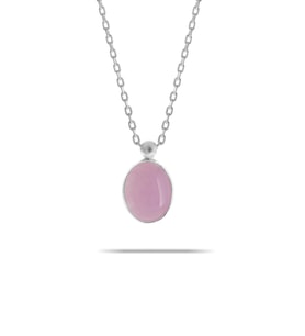 Pembe Kuvars Taşlı Rodyumlu Gümüş Kolye 7314
