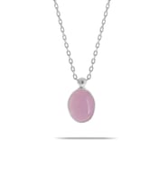 Pembe Kuvars Taşlı Rodyumlu Gümüş Kolye 7314