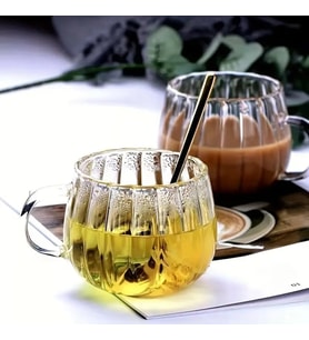 Mithra Life 2 Adet Ateşe Dayanıklı 400 ML Çizgili Cam Kupa Bardak MIT1100
