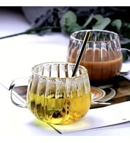 Mithra Life 2 Adet Ateşe Dayanıklı 400 ML Çizgili Cam Kupa Bardak MIT1100