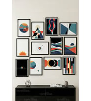 12 Parça Modern Soyut Geometrik 2 Renk Seçenekli Dekoratif Çerçeve Görünümlü Tablo Seti