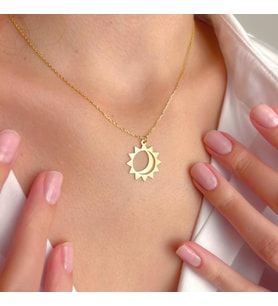 Kişiye Özel Minimal İç İçe Güneş Ay Kolye 925K Gümüş (Gold)
