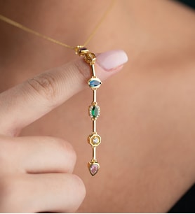 925 Ayar Gümüş Gold Kaplama Renkli Taşlı Y Model Kolye