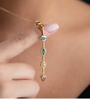925 Ayar Gümüş Gold Kaplama Renkli Taşlı Y Model Kolye (Altın)