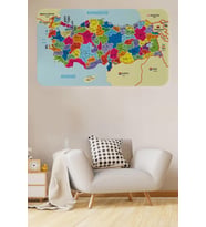 Eğitici Ve Öğretici Detaylı Komşulu Türkiye Haritası Duvar Sticker-60x105-3845