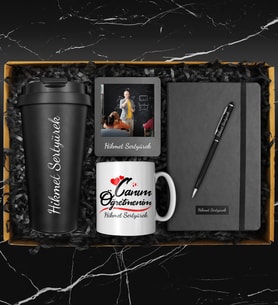 Öğretmenler Gününe Özel Defter & Canım Öğretmenim Kupa & 400 ML Çelik Termos & Kalem & Siyah Fotoğraf Çerçevesi