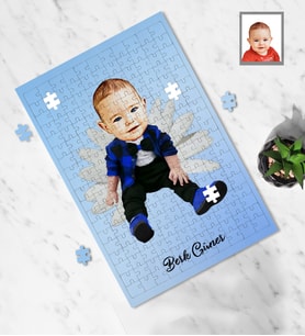 Kişiye Özel Erkek Bebek Karikatürlü A4 99 Parça Puzzle Model-2