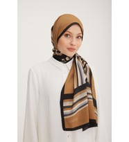 Armine Modern Çizgisel Modal Şal Siyah Sütlükahve (Siyah - Kahverengi)