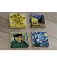 Van Gogh Yıldızlı Gece ve Eserleri Doğal Taş Bardak Altlığı 4'lü set - Natural Stone Coasters