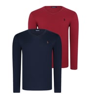 İKİLİ SET T8587 DEWBERRY V YAKA ERKEK SWEATSHIRT-LACİVERT- BORDO (Lacivert-Bordo)
