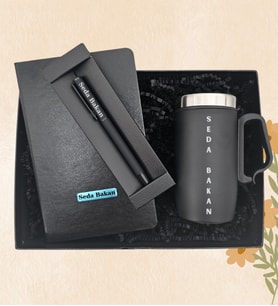 Kişiye Özel 240 Ml Çelik Termos & Kişiye Öze Defter & Kişiye Özel Kalem Hediye Seti