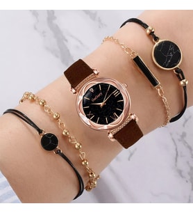Gogoey Kadın Kol Saati Lüks Moda Şık Trend Bayan Set Saat Pembe Renk + 4 adet bileklik hediye