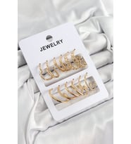 Pirinç Karışık Halka Model Gold Renk 6 Çift Kadın Küpe Set (Altın)