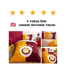 Lisanslı %100 Pamuk Çarşafı Lastikli Tek Kişilik Nevresim Takımı Galatasaray 5. Yıldız