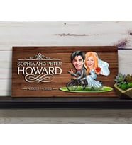 BK Gift Kişiye Özel Evleniyoruz Karikatürlü Kabartma Figürlü Ahşap Tablo, Duvar Dekoru, Arkadaşa Hediye, Özel Tasarım Ev Hediyesi-3 (Ceviz)