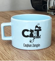 Kişiye Özel Cat Dad Hediye Pastel Fincan Kedi Babası -3- (Mavi)