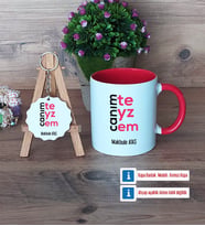 Teyzeye Hediye Kupa Bardak Kırmızı ve Ahşap Anahtarlık Hediye (Model 1)