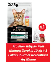 Pro Plan Yetişkin Kedi Maması Tavuklu 10 Kg + 3 Adet Gourmet Sığır Etli Yaş Mama