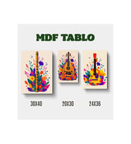 Müzik Aletleri FLÜT UD GİTAR Motifli Tasarımlı Duvar Dekoratif Mdf Ahşap Retro Poster Tablo SETİ