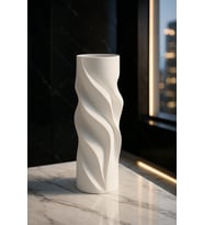 BEYAZ MİNİ SPİRAL MODERN DEKORATİF VAZO - 3D TASARIM KABARTMALI MİNİMALİST EV AKSESUARI