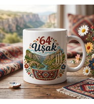 64 Uşak Kanyon Taş Köprü Kilim ve Çiçek Temalı Memleket Seramik Kupa