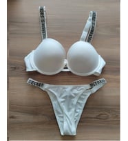 Işıltılı Askılı Push-Up Sütyen Takımı+Parfüm (Doğal Beyaz)
