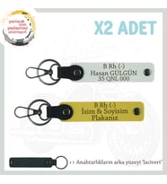 Sürücülere Özel, İsim Plaka ve B Rh (-) Kan Grubu Yazılı Hediye x2 Set Anahtarlık , Sarı-Beyaz-Laci (Çok Renkli)