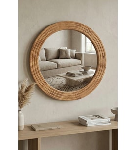 Antik Ahşap Dekoratif Ayna Yuvarlak Ayna Duvar Aynası Banyo Lavabo Aynası 43 Cm
