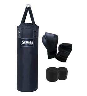 Desfabe Polydes 80x25 Cm Kolonlu Boks Kum Torbası Siyah+Boks Eldiveni+El Sargı Bandajı
