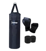 Desfabe Polydes 80x25 Cm Kolonlu Boks Kum Torbası Siyah+Boks Eldiveni+El Sargı Bandajı