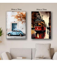 tranway eski evler bodrum tablo resim kanvas 2 adet 50x70
