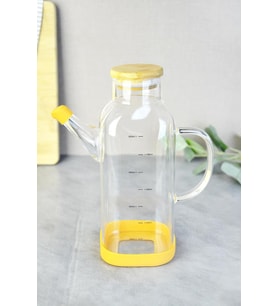 800 ml Bambu Kapaklı Borosilikat Cam Kare Yağlık