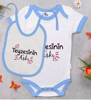 BK Kids Teyzesinin Aşkı Tasarımlı Mavi Bebek Body Zıbın ve Mama Önlüğü Hediye Seti-1