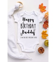 Unisex Bebek Beyaz Doğum Günün Kutlu Olsun Babacığım Kısakol Çıtçıtlı Body Zıbın