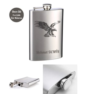 Kişiye Özel Kartal Temalı 9 Oz  Çelik Cep Matarası 266 Ml İçecek Matarası Vip Hediye