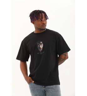 Erkek Baskılı T-Shirt Kısa Kol Bisiklet Yaka Regular Fit Rahat Kalıp Günlük Tişört - Siyah
