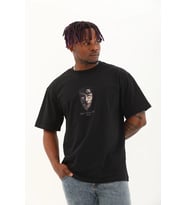 Erkek Baskılı T-Shirt Kısa Kol Bisiklet Yaka Regular Fit Rahat Kalıp Günlük Tişört - Siyah