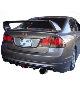Honda Civic Uyumlu Fd6 (2006-2011) Mugen Rr Tek Çıkış Arka Tampon Eki - Difüzör (Plastik)